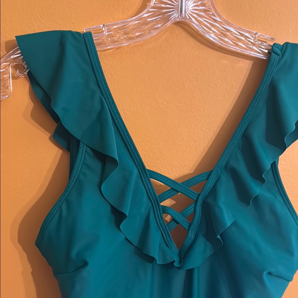 Green Ruffled One-Piece Swimsuit - Picture 2 of 5